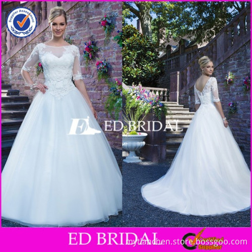CE1287 A-Line Scoop Neck Appliques Lace Half Sleeve Wedding Dresses Roman Style